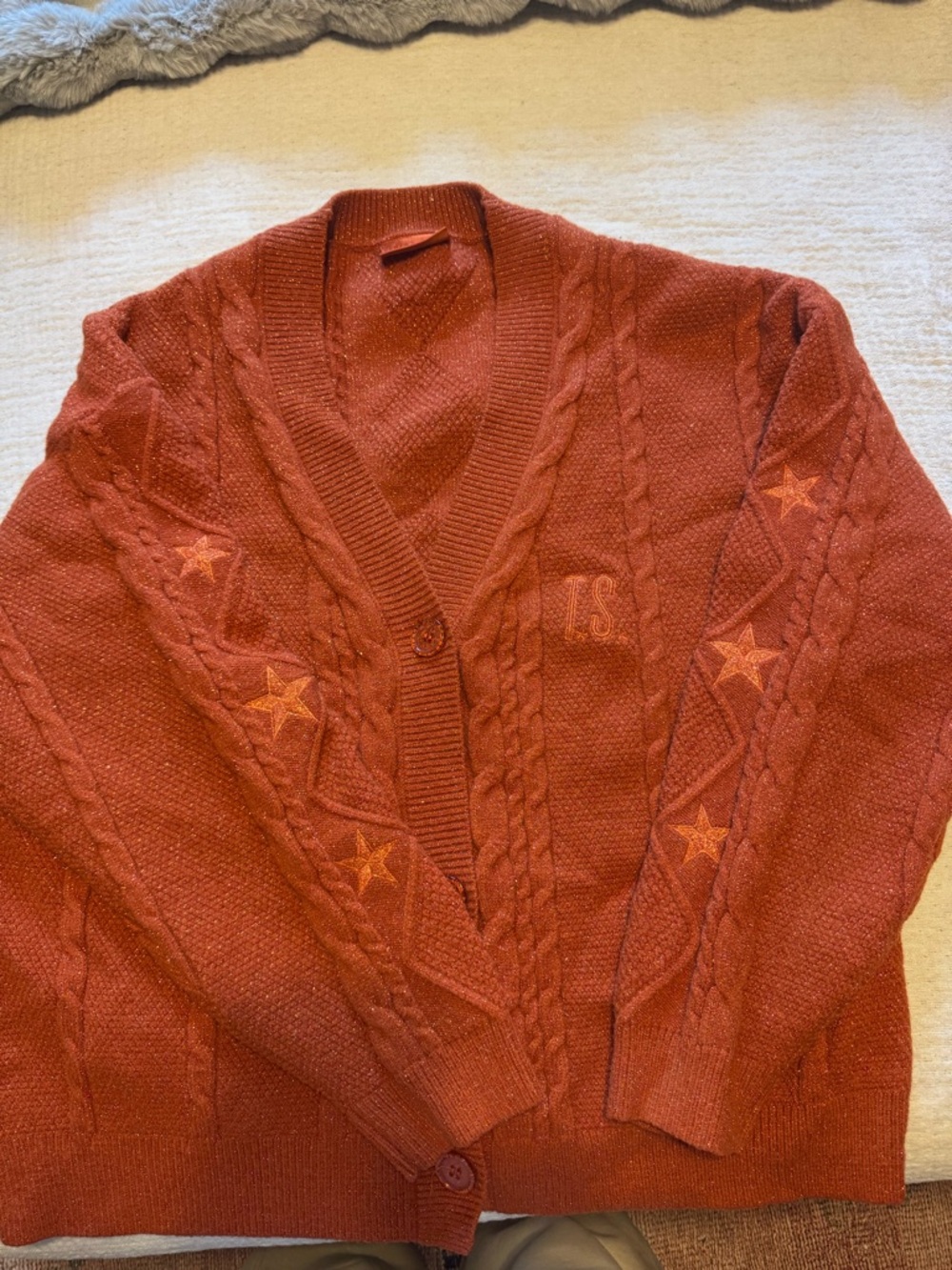 Taylor Swift Rust Red Cable Knit Star Cardigan